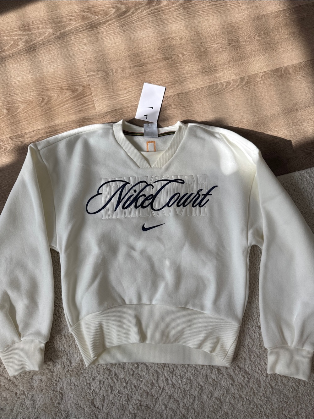 Nike Court Women's Cream Crewneck Sweatshirt with Navy Logo